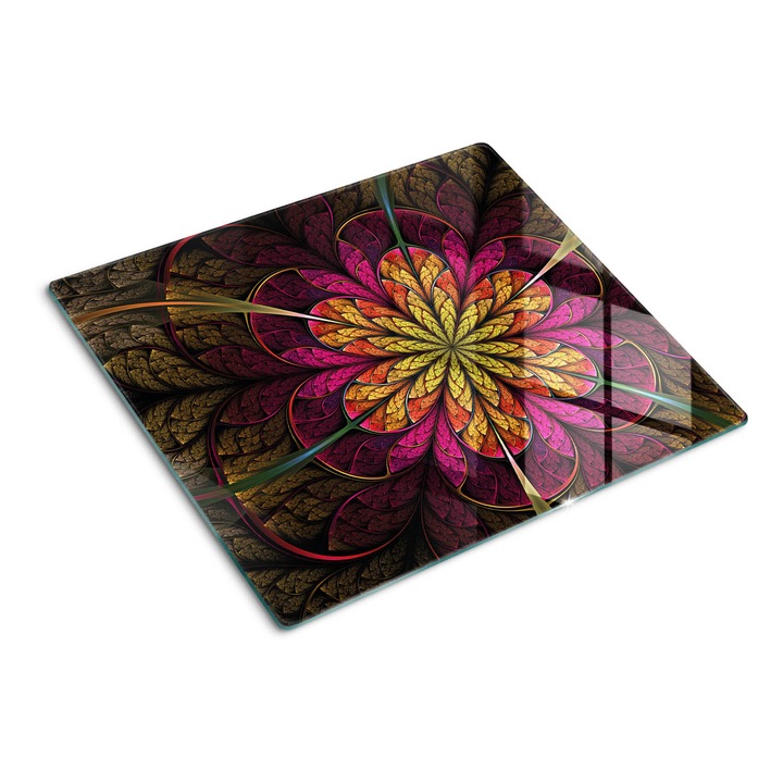Üveg vágódeszka, Tulup, Fraktál virág, Fekete, 60x52 cm, 010010520040000050036