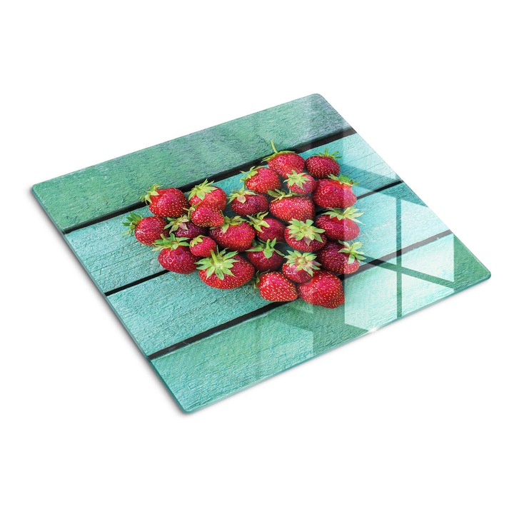 Стъклена дъска за рязане, Tulup, Сърце от ягоди, Зелено, 60x52 cm, 010010520040000050394