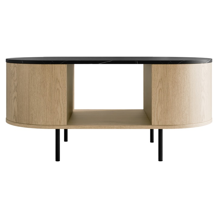 Masuta pentru cafea Nisken, MIRJAN24, stejar cremona / marmura neagra + neagra, 52x100x45 cm