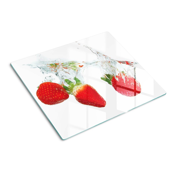 Edzett üveg vágódeszka, Tulup, Eper víz, Kék, 60x52 cm, 010010520040000010238