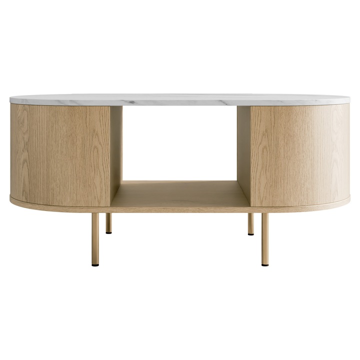 Masuta pentru cafea Nisken, MIRJAN24, stejar cremona / marmura alba + auriu, 52x100x45 cm