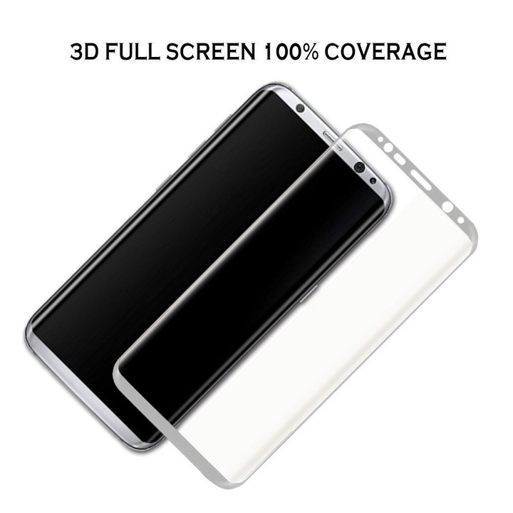 Стъклен протектор за Samsung Galaxy S8 G950 Edge, FullFace, Silver