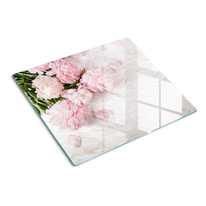 Edzett üveg vágódeszka, Tulup, Pünkösdi rózsa, Rózsaszín, 60x52 cm, 010010520040000006538