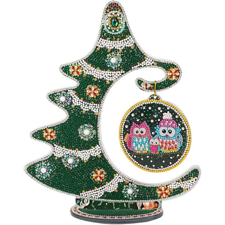 Set decorativ pom de Craciun DIY, pictura cu diamante, rasina, 24x30cm