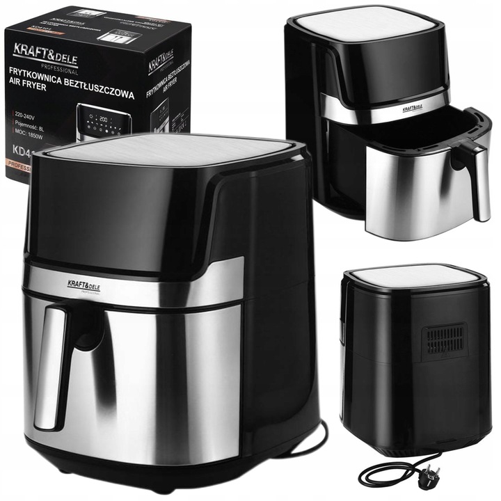 Vezeték nélküli fritőz 8L 1850W, Hot Air 360 technológia, 8 automatikus program, fekete