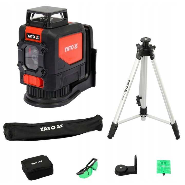 Laser auto-nivelant, Yato, 5 Linii, Stativ 1.5 m, Accesorii inclusiv ochelari si tinta, Negru