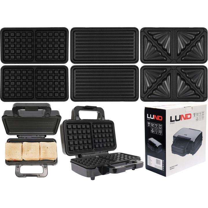 Гофретник, 3-в-1, грил, тостер за сандвичи, 900 W, 3 грил плочи