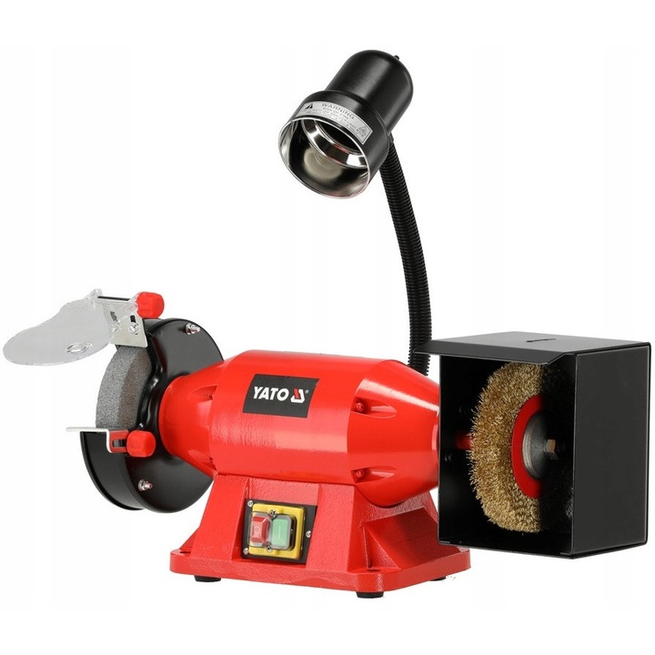 Polizor de banc Yato, 520W, 150x32mm, cu motor cu infasurare din cupru, greutate 14kg, rosu