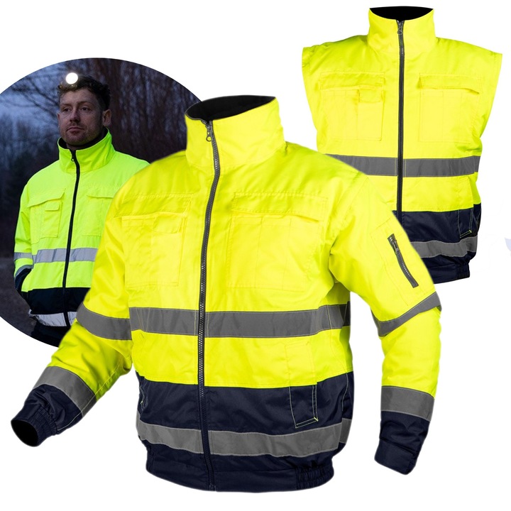 Geaca de lucru, vesta, 3 in 1, reflectorizanta, poliester, galben, model Hi-Vis, marimea L/52