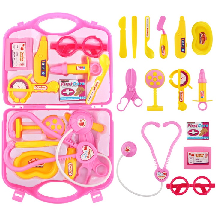 Trusa de Medic AYSTOAYS®, Family Doctor, Include 14 Piese, cu Valiza pentru Depozitare, 3 ani+, Roz