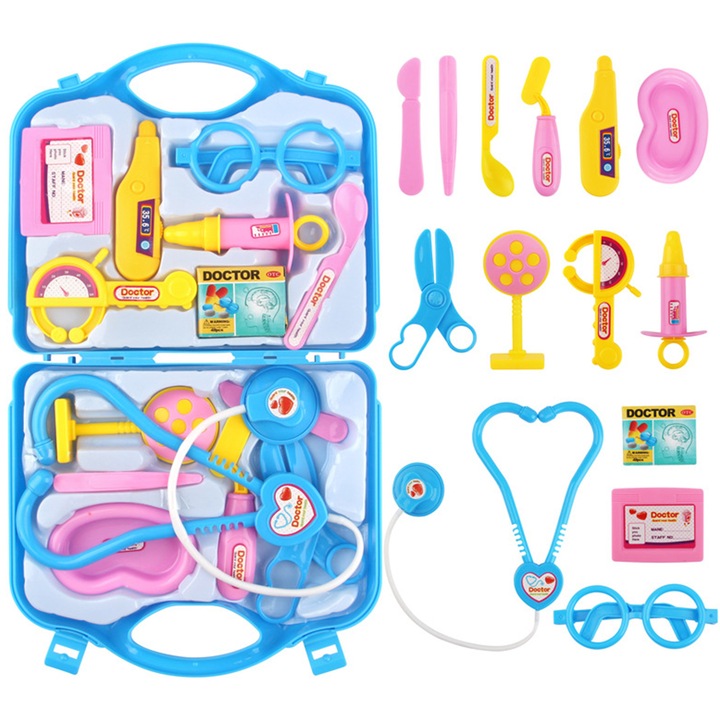 Trusa de Medic AYSTOAYS®, Family Doctor, Include 14 Piese, cu Valiza pentru Depozitare, 3 ani+, Albastru