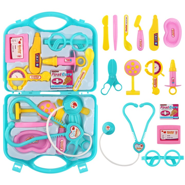 Trusa de Medic AYSTOAYS®, Family Doctor, Include 14 Piese, cu Valiza pentru Depozitare, 3 ani+, verde