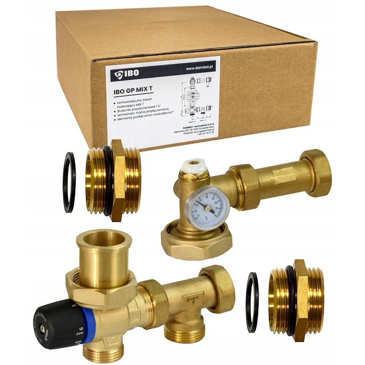 Grup de amestec pentru incalzire in pardoseala, IBO, mosiad, 235mm, automatizare temperatura, protectie supraincalzire