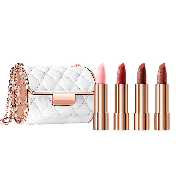 Set 4 ruj de buze ma tcutie cadou, Axroad Mall, Design de genti de mana, Cupa antiaderenta, Fara decolorare, Cu durata de viata foarte lunga, Usor de aplicat si de indepartat, Pentru Christmas, Valentine's Day si birthdays, 11*10*7.5cm, Multicolor