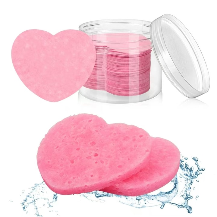 Set 20 bureti pentru fata din bumbac din pulpa de lemn, Axroad Mall, Curatare delicata a pielii, Usor de transportat, Reutilizabile, Cu cutie depozitare, Indeparteaza pielea moarta si impuritatile, Perfect pentru adulti si copii, 70*65*1mm, Roz