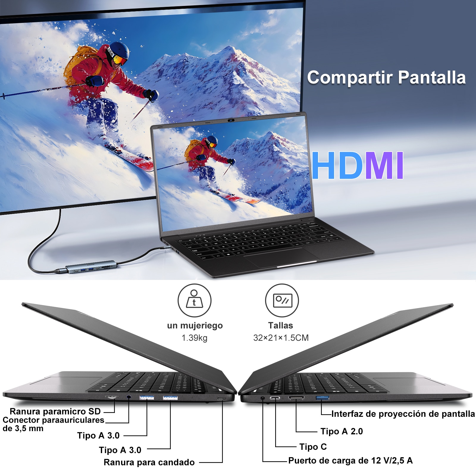 Laptop Computer 14 inci Celeron N5095 Pana la 2, 9 GHz Laptops 8GB RAM 256GB SSD TF 1TB LPDDR4 Win11 5G WiFi 1920 * 1080 FHD Widevine L1 Film de protectie engleza - Corp metalic negru