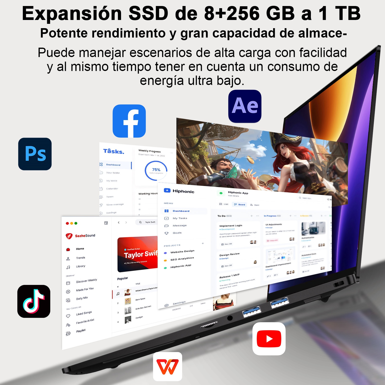 Laptop Computer 14 inci Celeron N5095 Pana la 2, 9 GHz Laptops 8GB RAM 256GB SSD TF 1TB LPDDR4 Win11 5G WiFi 1920 * 1080 FHD Widevine L1 Film de protectie engleza - Corp metalic negru