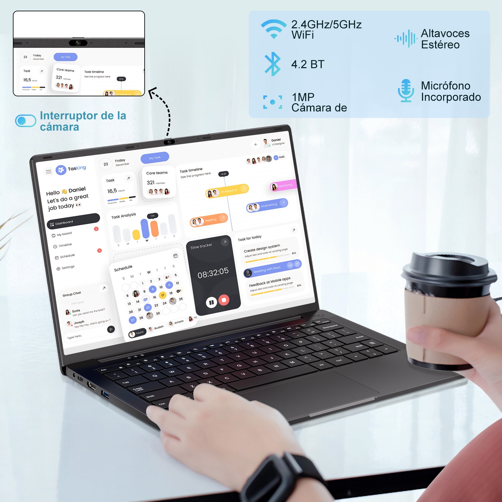 Laptop Computer 14 inci Celeron N5095 Pana la 2, 9 GHz Laptops 8GB RAM 256GB SSD TF 1TB LPDDR4 Win11 5G WiFi 1920 * 1080 FHD Widevine L1 Film de protectie engleza - Corp metalic negru