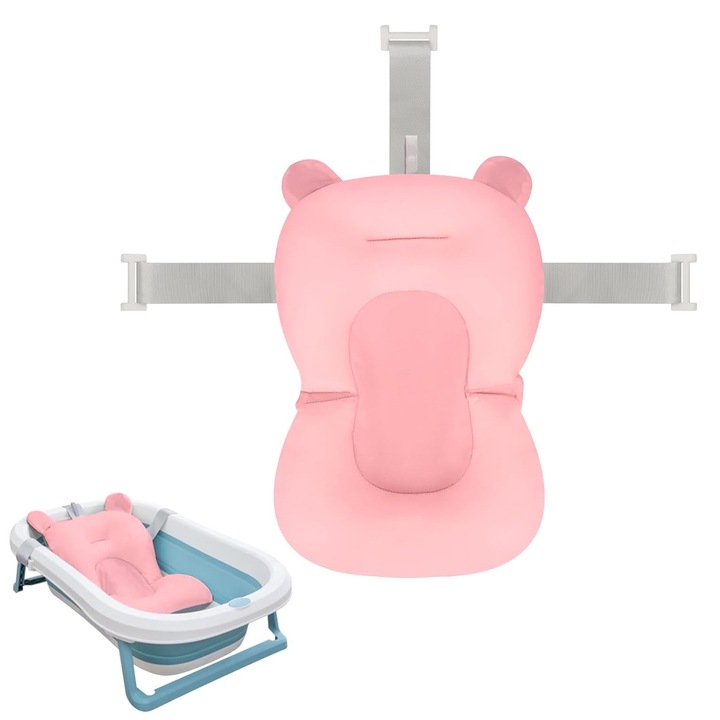 Pernuta Cadita pentru Copii Pliabila, SINBINTA, Pernuta Cadita pentru Copii, Include o perna de siguranta detasabila, Protectie antialunecare, Prindere in 3 puncte, Durabil, Pliabila, Design ergonomic, Poliester, 26x43cm, Roz