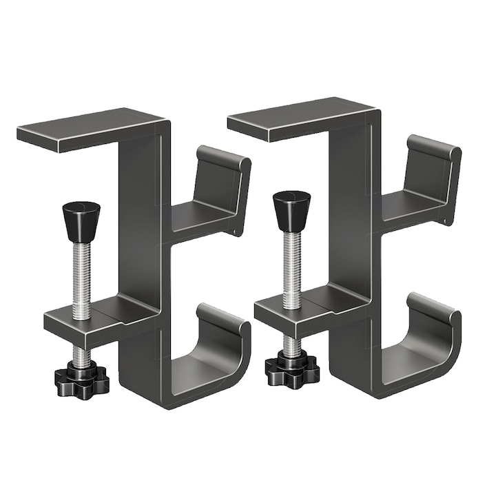 Set 2 Suport pentru casti, vienod, Bluvista®, Instalare verticala / orizontala, Protectie din silicon, Negru