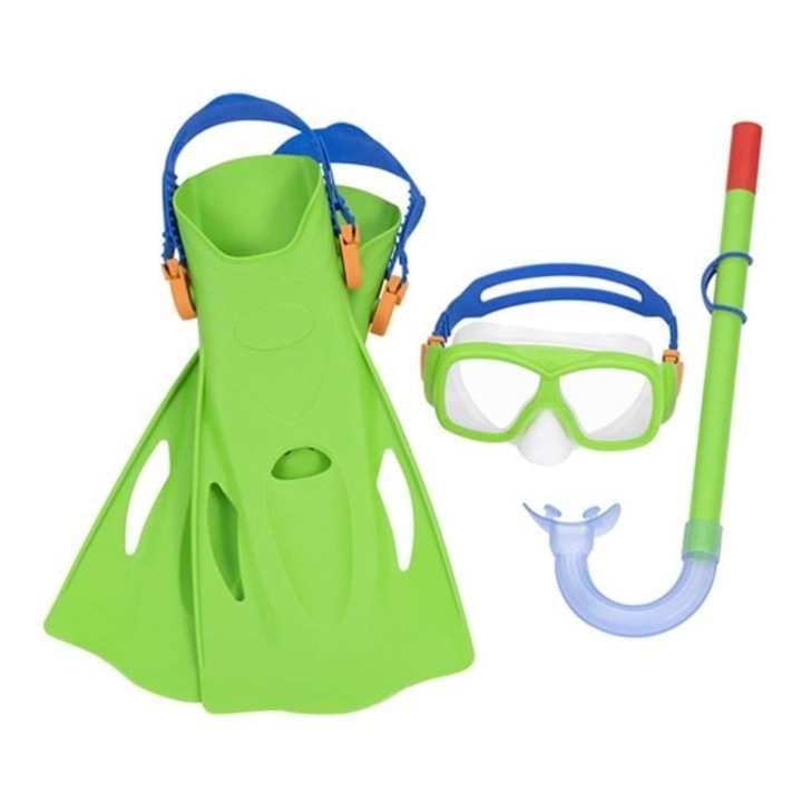 Set Inot Copii ANTBRO® – Masca + Tub Respiratie + Labe Inot, Verde Lime – Pentru Piscina, Mare, Snorkeling, Explorare Subacvatica, Accesoriu Complet si Cadou Ideal pentru Micii Aventurieri