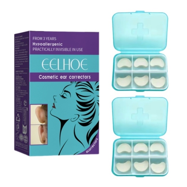 Коректор за щръкнали уши, за многократна употреба, лесен за използване, дишащ, невидим, включва 2 защитни кутии, подходящ за ежедневна употреба, 12 броя