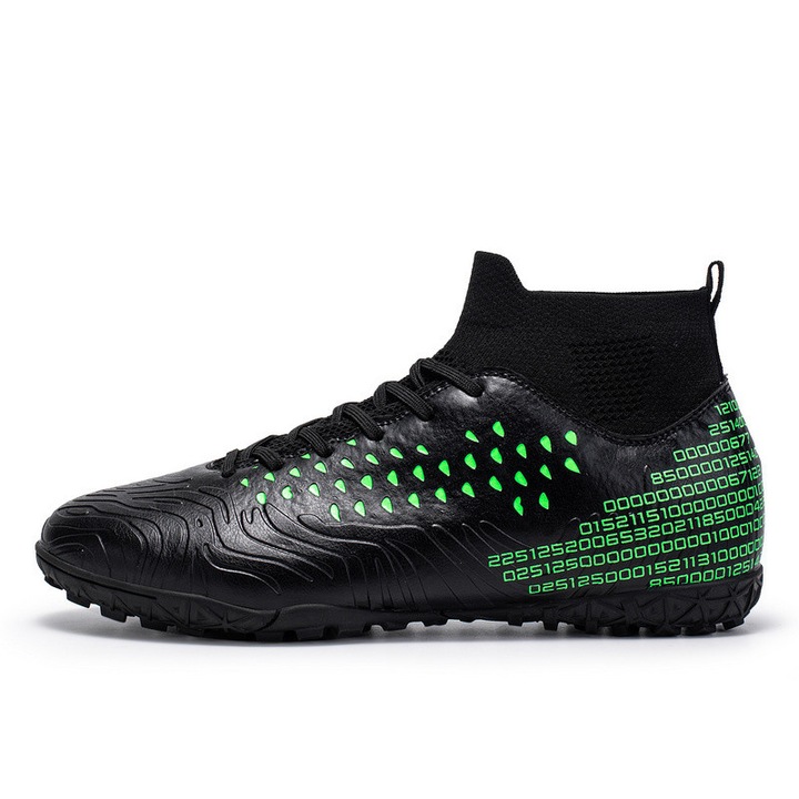 Детски футболни обувки, високи, Chelfonds®, TF счупени бутонки, унисекс, черно-зелени