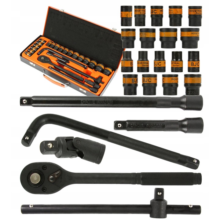 Set chei cu nasada 24 piese BJC 10-32mm, inclusiv prelungitoare si adaptor