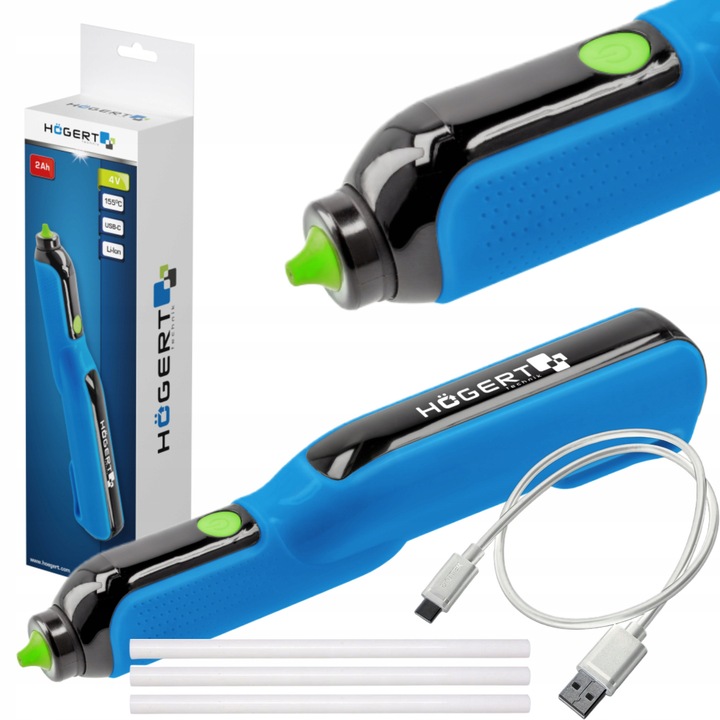 Pistol de lipit, 4V, 7 mm, fara fir, USB-C, set cu 3 stick-uri de lipit transparent