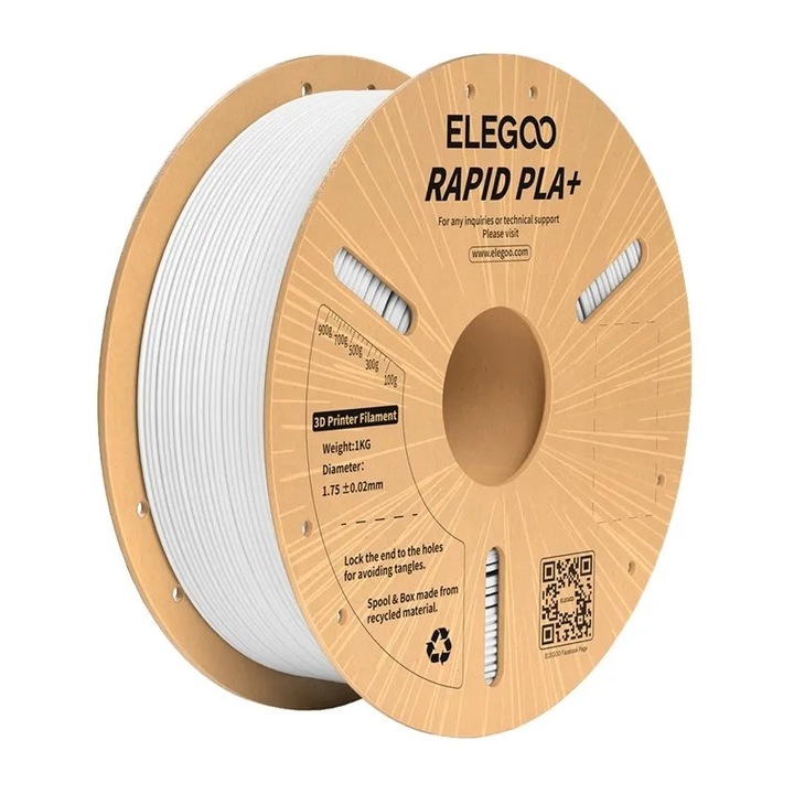Filament pentru imprimanta 3D ELEGOO Rapid PLA Plus, Diametru 1.75mm, Alb