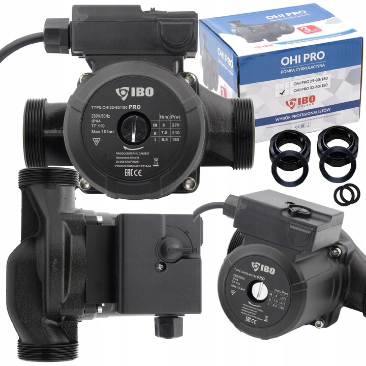 Pompa circulatie, IBO, OHI PRO 32-80/180, 3 trepte, 270W, 180mm, max 88 L/min, inaltime ridicare 8m
