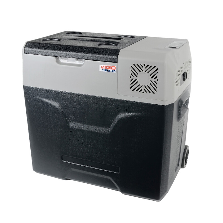 Frigider auto portabil cu roti, VigoCool 50L, compresor, 12/24/230V, Bluetooth
