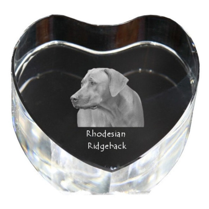 Kristály szív személyre szabott fényképpel, Art-Dog, 7,5x8x5cm, dekoratív, Rhodesian Ridgeback modell