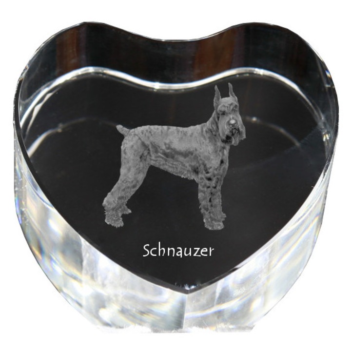 Inima din cristal cu fotografie personalizata, Art-Dog, 7,5x8x5cm, decorativa, model Schnauzer