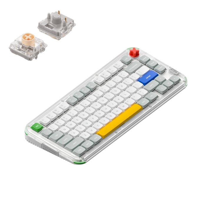 Tastatura Mecanica Wireless Nuphy Kick75 Hybrid-Profile, Cablu, Bluetooth, 2.4Ghz, RGB, 80 Taste, Functie Hot-Swap, Soft customizabil, Blush Nano Switch