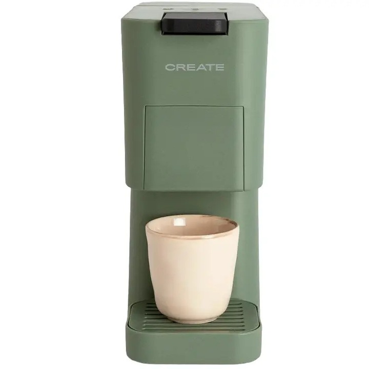 Espressor automat 3in1 CREATE, Thera Studio, 19 bar, 0.6 litri, compatibil cu capsule Nespresso, Dolce Gusto/ cafea macinata, 2 functii preparare, oprire automata, curatare usoara, compact, 1450 W, sage