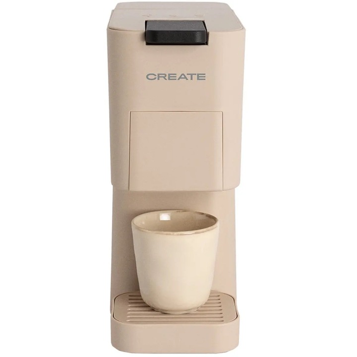 Espressor automat 3in1 CREATE, Thera Studio, 19 bar, 0.6 litri, compatibil cu capsule Nespresso, Dolce Gusto/ cafea macinata, 2 functii preparare, oprire automata, curatare usoara, compact, 1450 W, bej