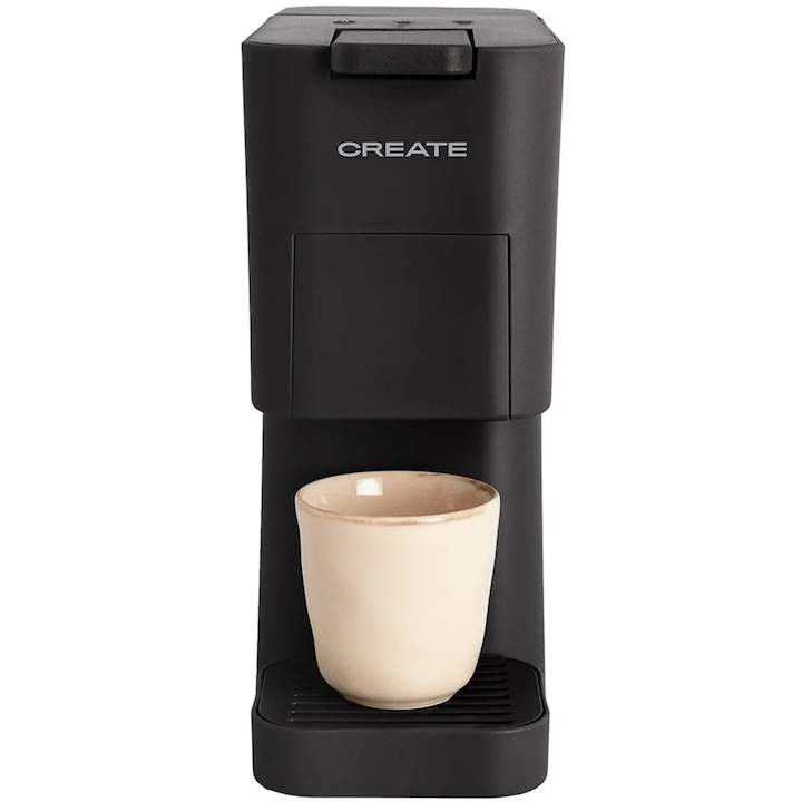 Espressor automat 3in1 CREATE, Thera Studio, 19 bar, 0.6 litri, compatibil cu capsule Nespresso, Dolce Gusto/ cafea macinata, 2 functii preparare, oprire automata, curatare usoara, compact, 1450 W, negru