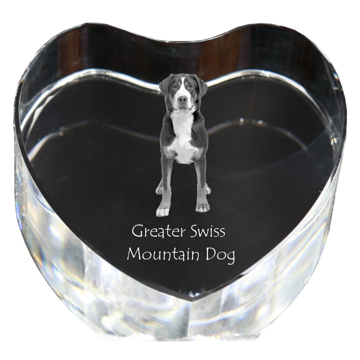 Kristály szív személyre szabott fényképpel, Art-Dog, 7,5x8x5cm, dekoratív, svájci hegyikutya modell