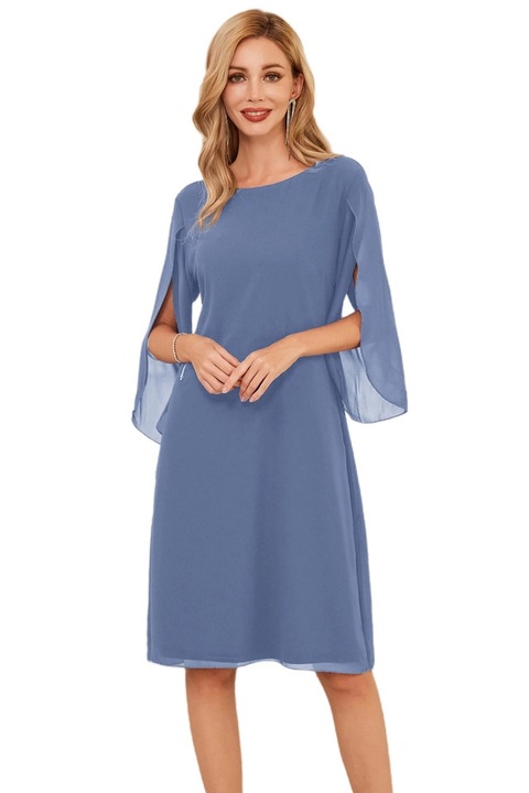 Rochie eleganta, peste genunchi, maneci 3/4, albastru deschis M