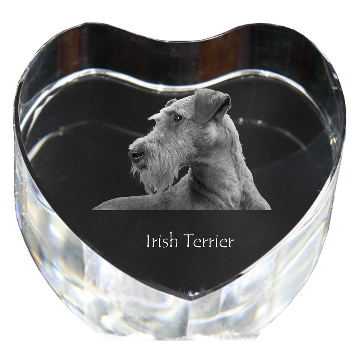 Kristály szív személyre szabott fényképpel, Art-Dog, 7,5x8x5cm, egyedi irodai dekoráció, Ír terrier modell