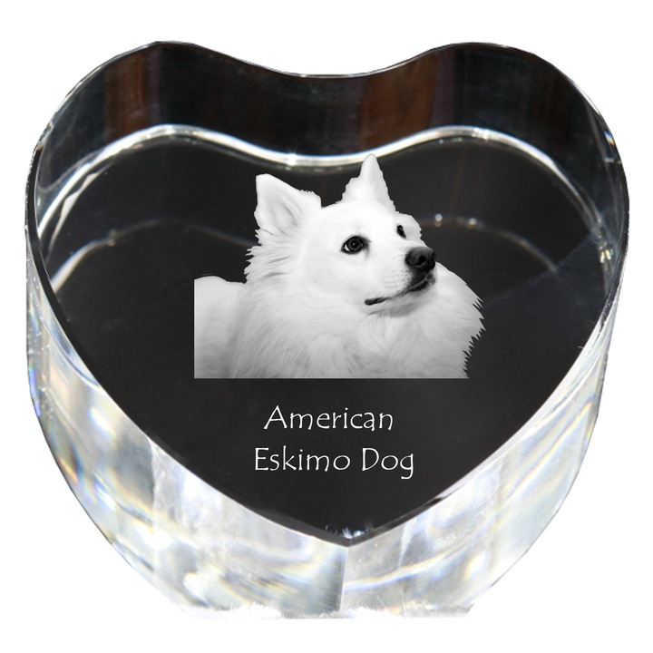 Kristály szív személyre szabott fényképpel, Art-Dog, 7,5x8x5cm, Amerikai eszkimó kutya modell