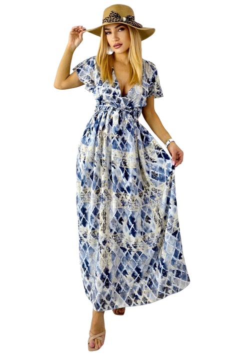 Рокля ISHANI FashionForYou, дълга, с копринен вид и декоративни пискюли, сива, универсален размер S/M/L