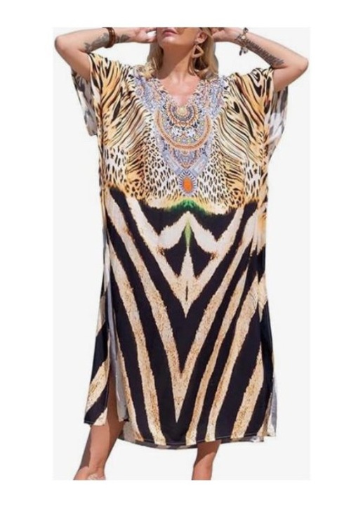 Ежедневна лятна/плажна рокля, тип кафтан, животински принт, един размер