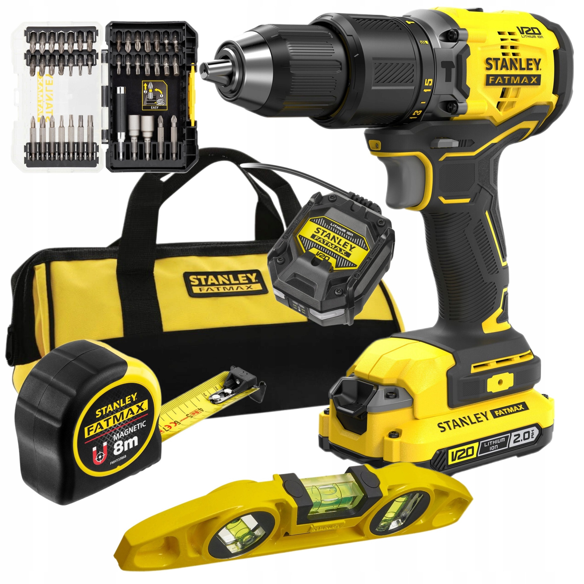 Set unelte Stanley FatMax V20 18V, bormasina cu percutie, 40 biti