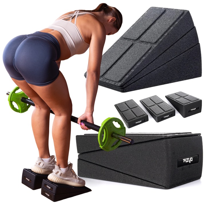 Platforma Reglabila pentru Intinderea Gambei Fizyo, Slant Board pentru Exercitii si Stretching, Sigura si Stabila, Usor de Transportat, Neagru