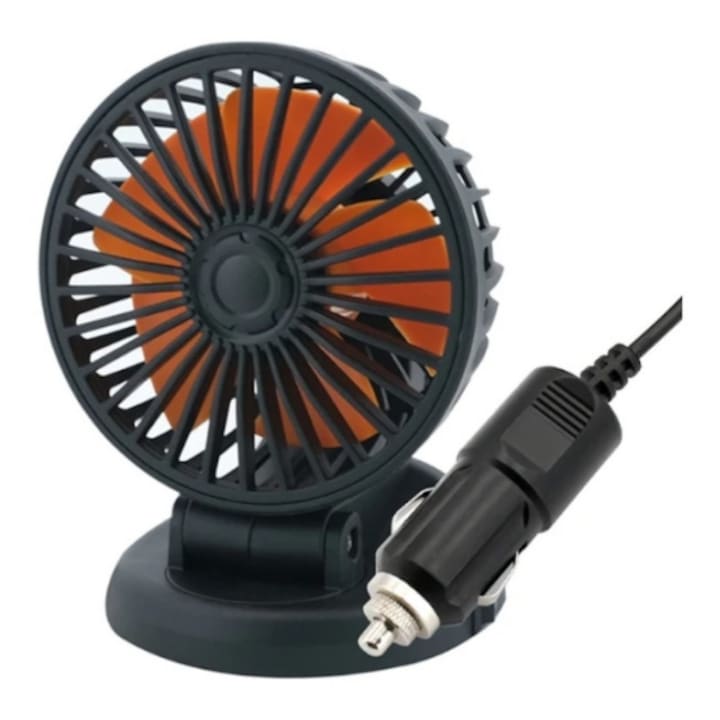 idealSTORE autós ventilátor 12-24V USB csatlakozóval, 360 fokban állítható, alul szalagokkal felszerelve
