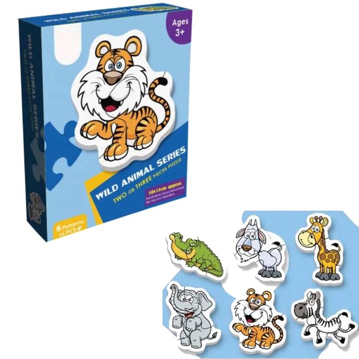 Puzzle Animale din Jungla pentru Copii - Set Educational Colorat, 6 Modele, Varsta 3+, Dalimag