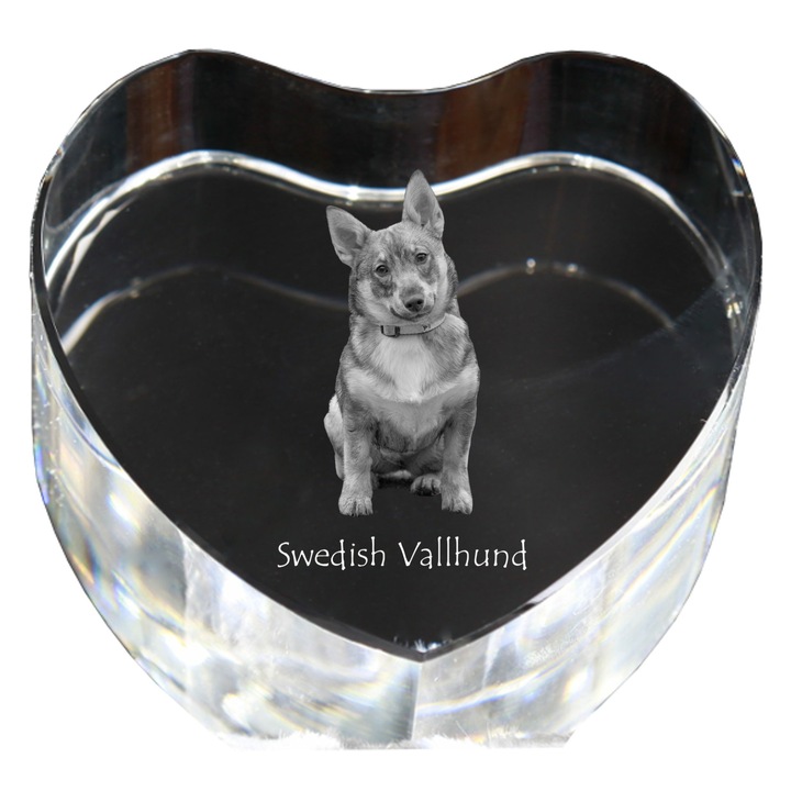 Inima din cristal cu fotografie personalizata, Art-Dog, 7,5x8x5cm, decorativa, model vallhund suedez