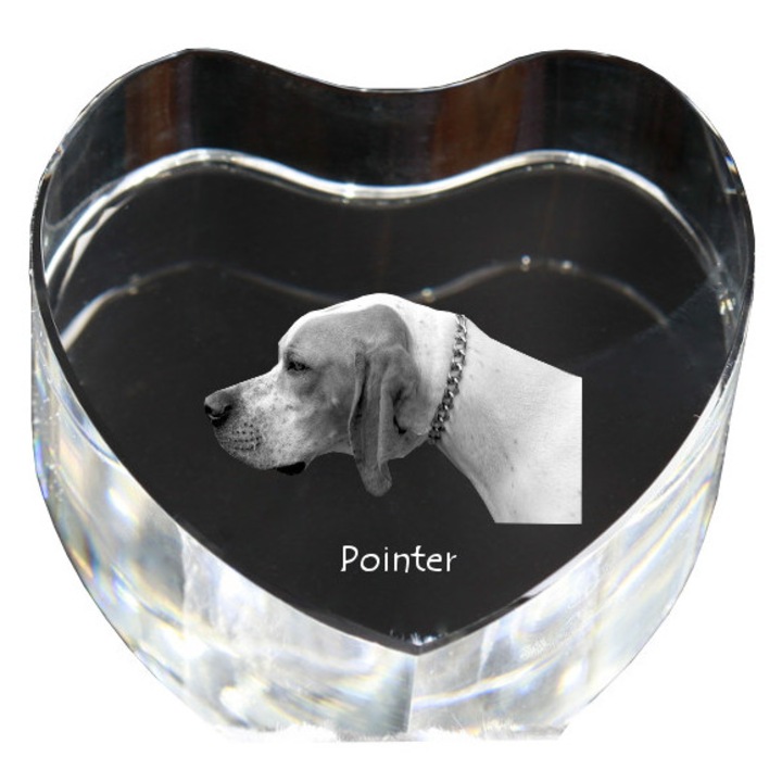 Kristály szív személyre szabott fényképpel, Art-Dog, 7,5x8x5cm, dekoratív, pointer kutyának